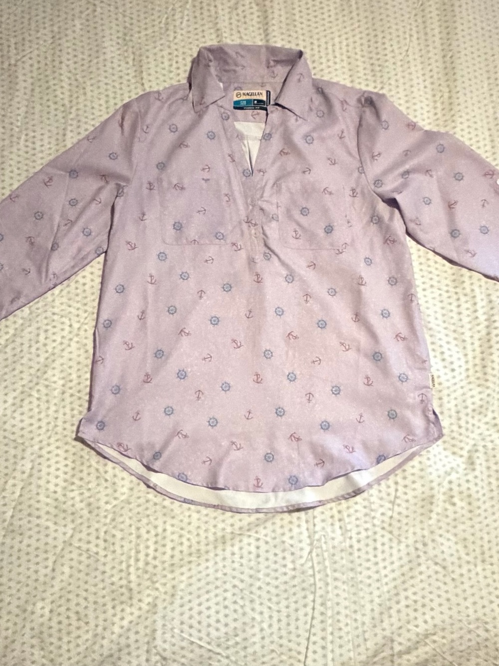 Magellan Outdoors Fish Gear Lavender Nautical Print Button Shirt